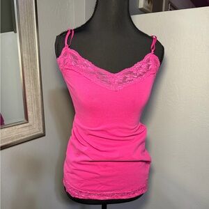 VTG Deb Y2K Lace Trim Pink Cami Tank Top Size Medium.